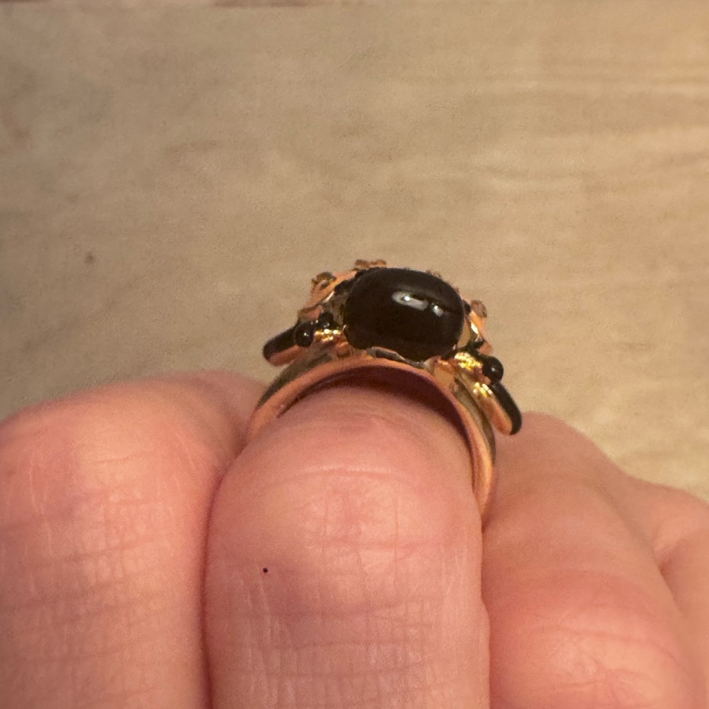 Large Orange Ladybug Beetle Statement Ring With R… - image 6